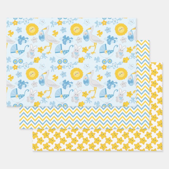 Boy Baby Shower Wrapping Paper Set of 3 (Set)