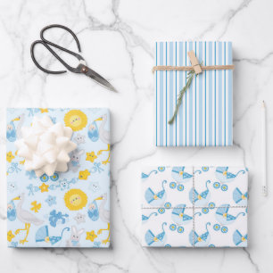 Boy Baby Shower Wrapping Paper Set of 3