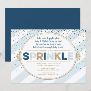Boy baby sprinkle invitation navy blue gold stripe