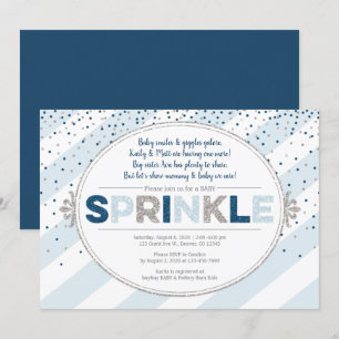 boy baby sprinkle invitation navy blue silver