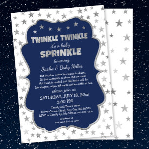 Boy Baby Sprinkle Invitations, navy silver stars Invitation
