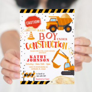 Boy Baby Under Construction Baby Shower Invitation