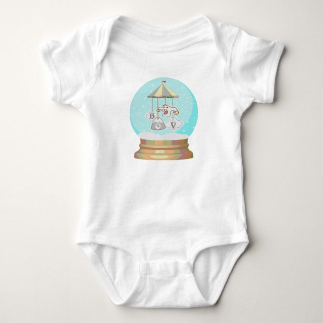 Boy baby winter snow globe yeti bodysuit (Front)