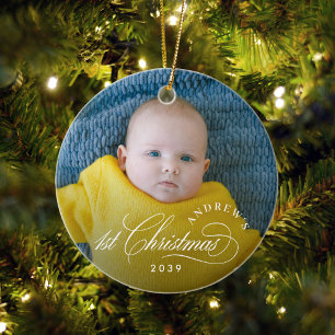 Boy Baby's 1st Christmas Elegant Photo Ceramic Tree Decoration
