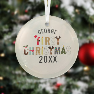 Boy Baby's First Christmas Personalised Glass Tree Decoration