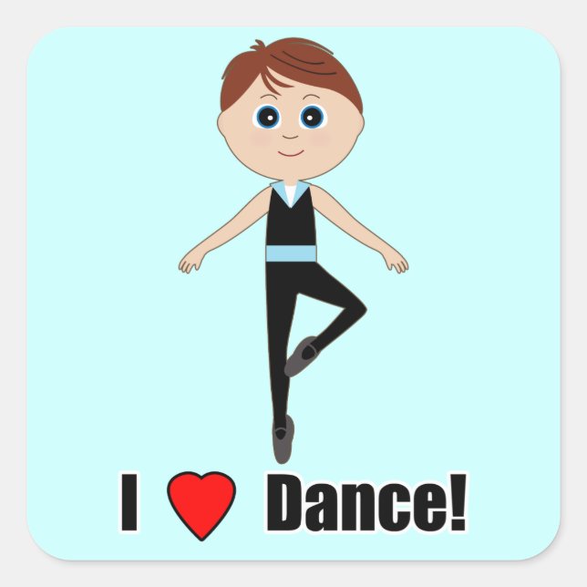 Boy Ballet Dancer: I Love Dance Square Sticker (Front)