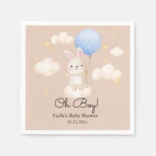 Boy Balloon Cute Brown Bunny Baby Shower Napkin
