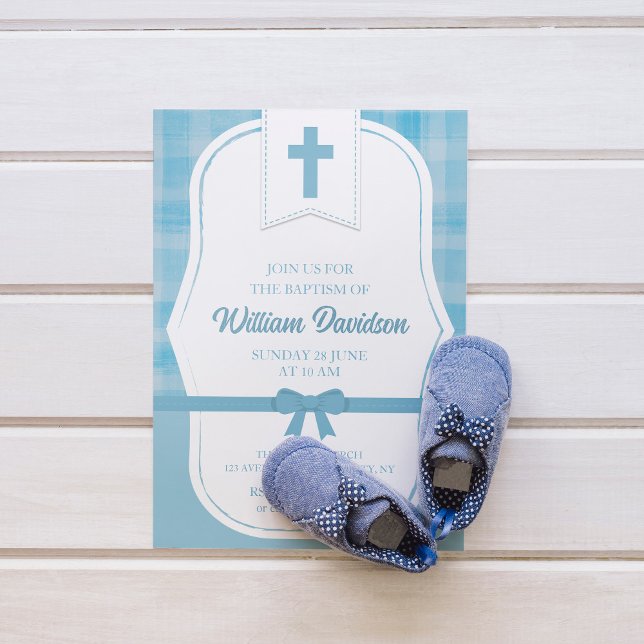 Boy Baptism Baby Blue Simple Invitation (Creator Uploaded)