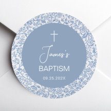 Boy Baptism Blue White Floral Pattern Christening