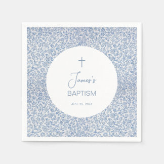 Boy Baptism Blue White Floral Pattern Christening Napkin