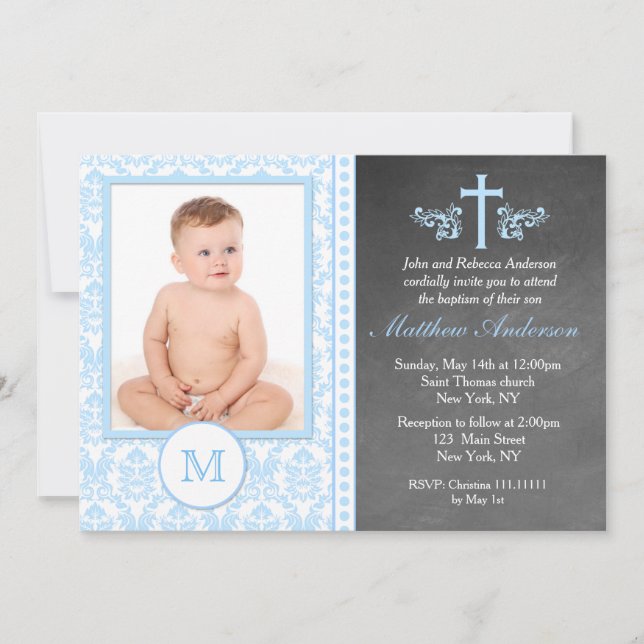 Boy Baptism Chalkboard Invitations (Front)