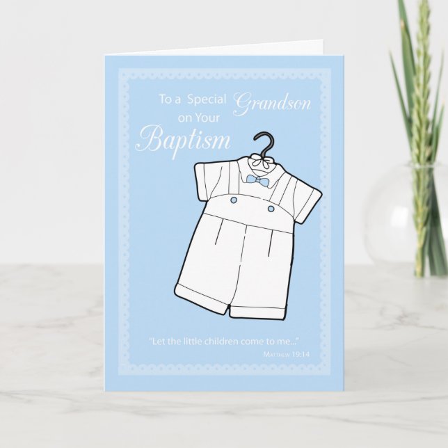 Boy Baptism Congratulations Blue with White Outfit Card (Front)