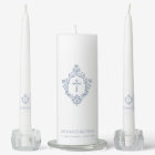 Boy Baptism Dusty Blue Cross Crest Elegant Vintage