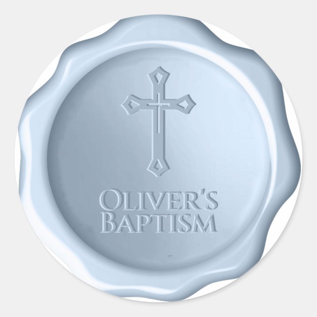 Boy Baptism Dusty Blue Wax Seal Embossed Cross (Front)