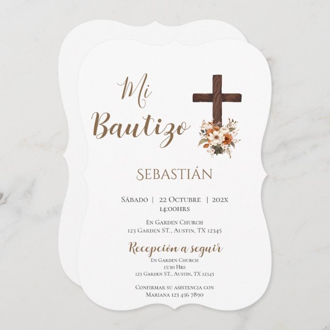 Boy Baptism Invitation in Spanish Boho (Front/Back)