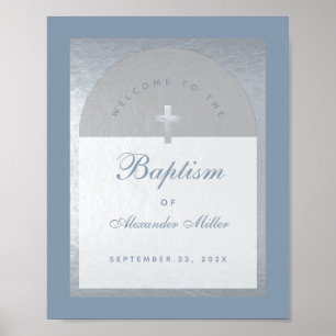 Boy Baptism Silver Arch Dusty Blue Welcome Sign