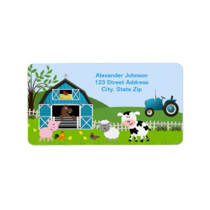 Boy Barnyard Farm Animals Address Label