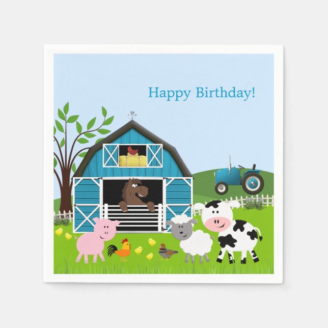 Boy Barnyard Farm Animals Birthday Paper Napkins (Front)