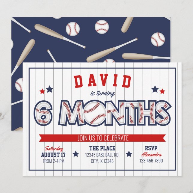 Boy Baseball 1/2 Birthday Invitation (Front/Back)