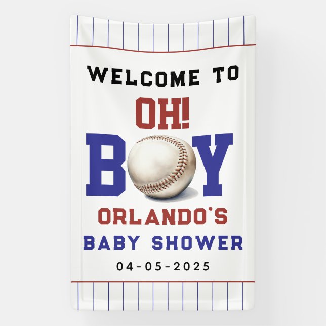 Boy Baseball Baby Shower | Cute Sports Party Banner (Vertical)