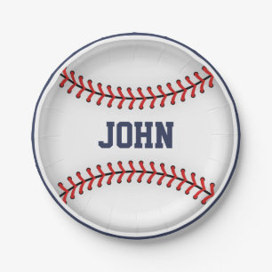 Boy Baseball First Birthday Party Plates