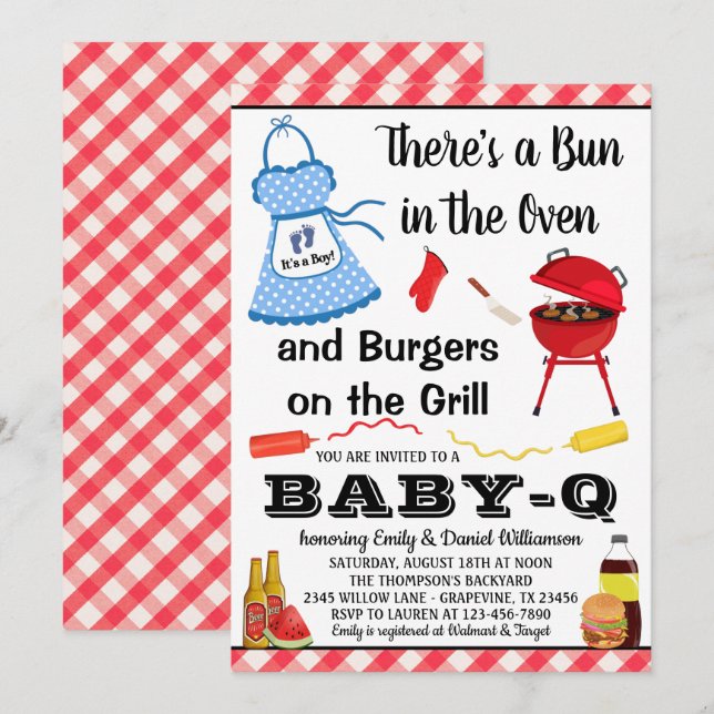 Boy BBQ Baby Shower Invitation (Front/Back)