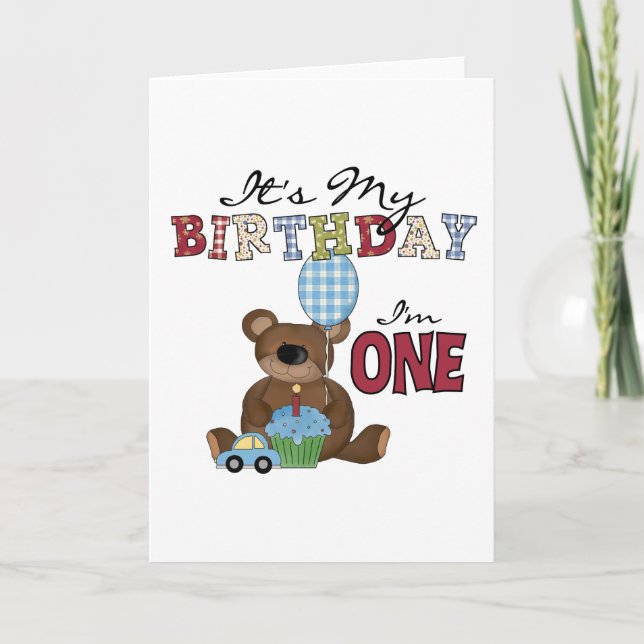 Boy Bear 1st Birthday Tshirts and Gifts Card (Front)