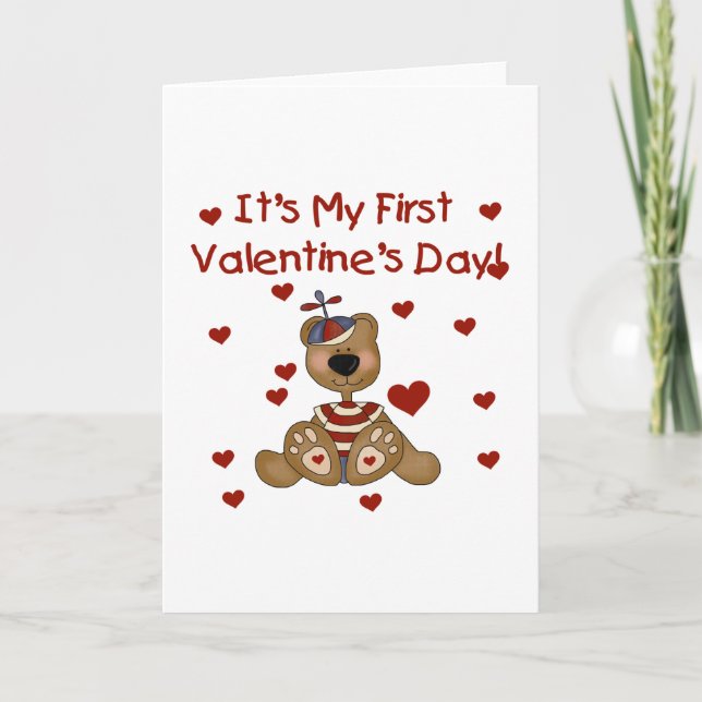 Boy Bear 1st Valentine's Day Tshirts and Gifts Holiday Card (Front)
