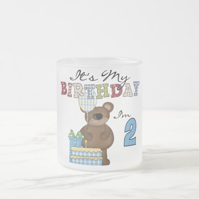 Boy Bear 2nd Birthday T-shirts and Gifts Frosted Glass Coffee Mug (Center)