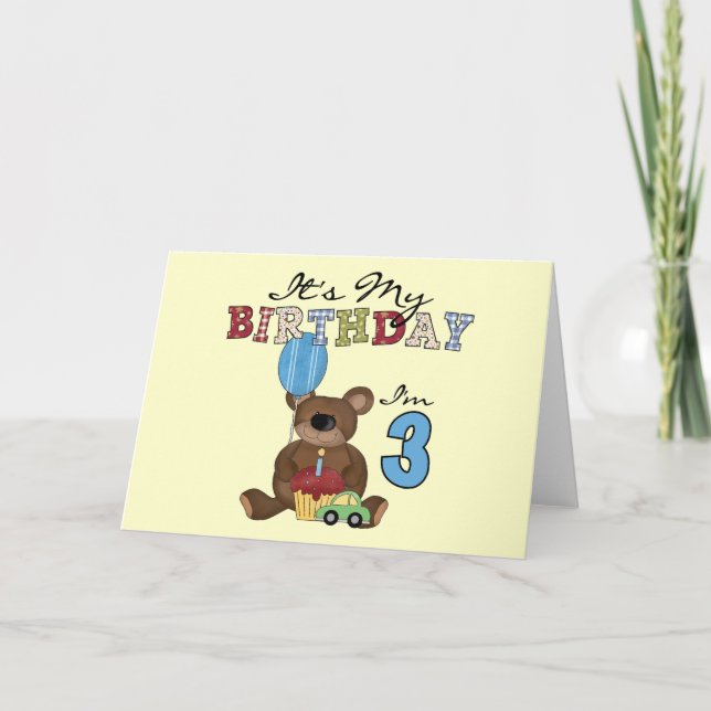 Boy Bear 3rd Birthday Tshirts and Gifts Card (Front)