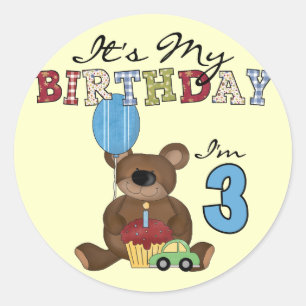 Boy Bear 3rd Birthday Tshirts and Gifts Classic Round Sticker