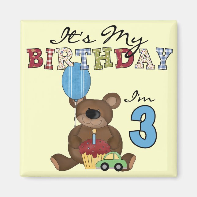 Boy Bear 3rd Birthday Tshirts and Gifts Magnet (Front)