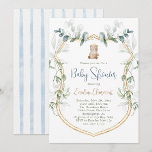 Boy Bear Baby Shower Invitation - Blue