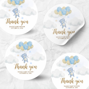 Boy Bear Bearly Wait Baby Shower Classic Round Sticker