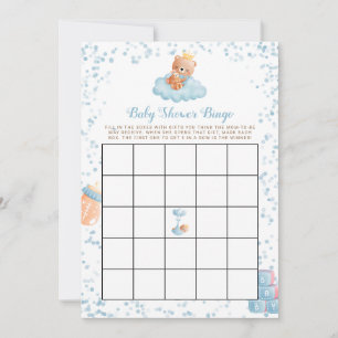Boy Bear Blue Baby Shower Bingo Card