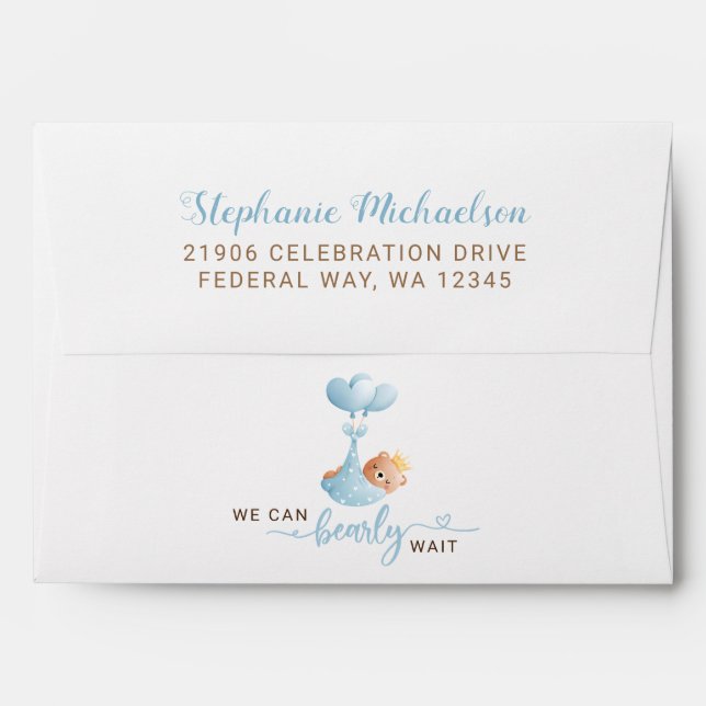 Boy Bear Blue Baby Shower Envelope (Back (Top Flap))