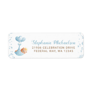 Boy Bear Blue Baby Shower Return Address