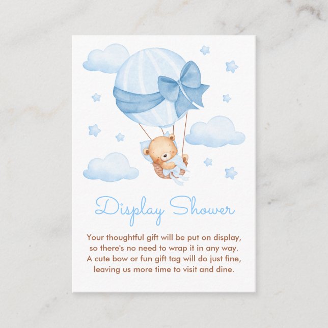Boy Bear Blue Balloon Baby Display Shower Enclosure Card (Front)