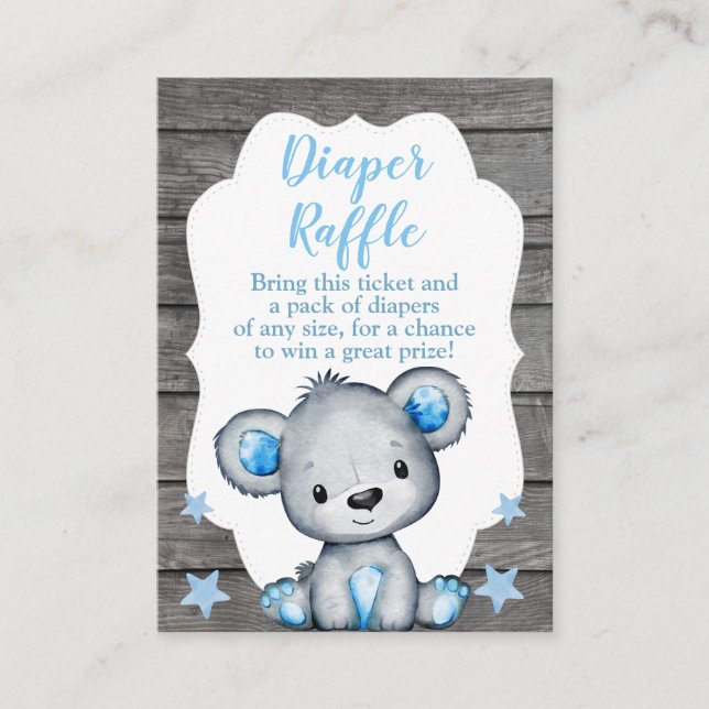 Boy Bear Diaper Raffle Ticket Teddy Shower Enclosure Card (Front)