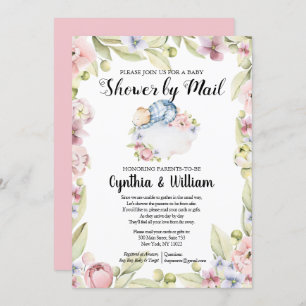 Boy Bear Elegant Floral Greenery Shower by Mail Invitation