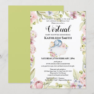 Boy Bear Elegant Floral Greenery Virtual Shower Invitation