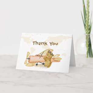 Boy Bear Explorer World Map Airplane Baby Shower  Thank You Card