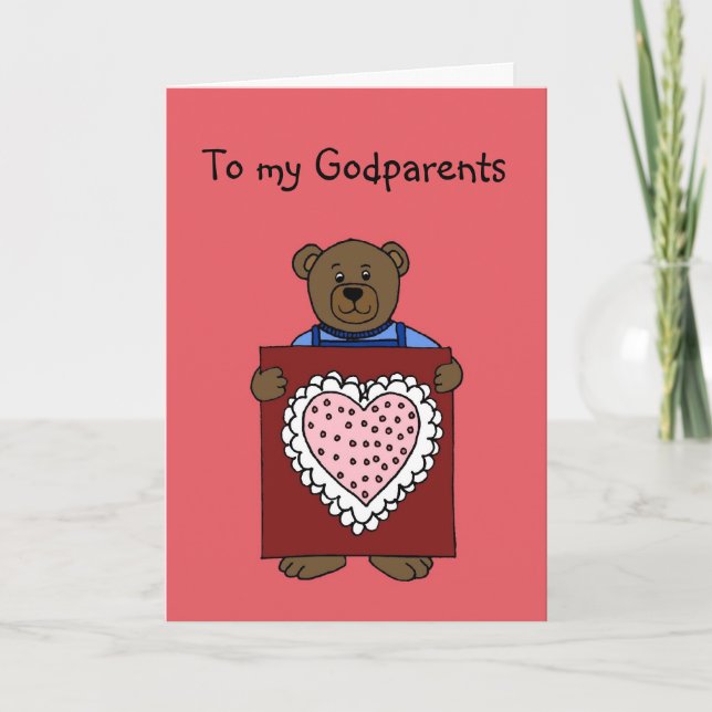 boy bear holding valentine for godparents card (Front)