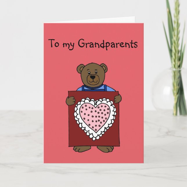 boy bear holding valentine for grandparents card (Front)