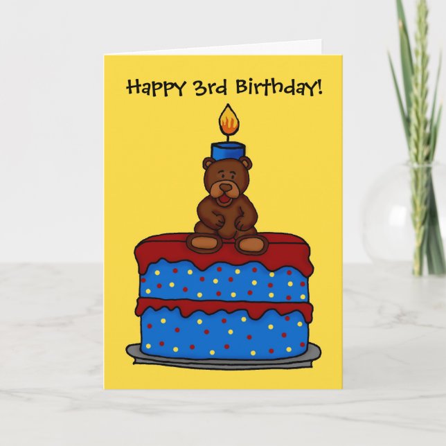 boy bear on 3rd birthday cake card (Front)