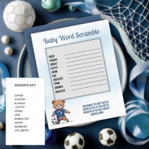 Boy Bear Soccer Player Baby Shower Word Scramble