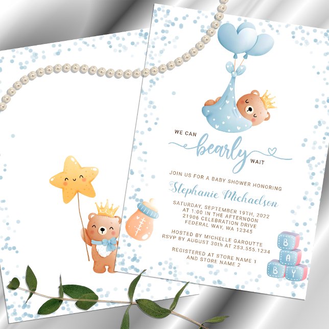 Boy Bear We Can Bearly Wait Baby Shower Invitation (Boy Bear We Can Bearly Wait Baby Shower Invitation)