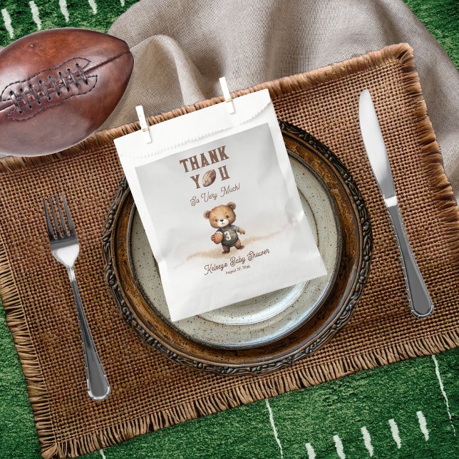 Boy Bearly Wait American Football Baby Shower Favour Bags (Teddy Bear Boy American Football Baby Shower Favor Bag - Bearly Wait Collection)