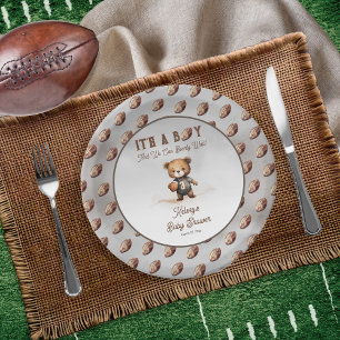 Boy Bearly Wait American Football Baby Shower  Paper Plate