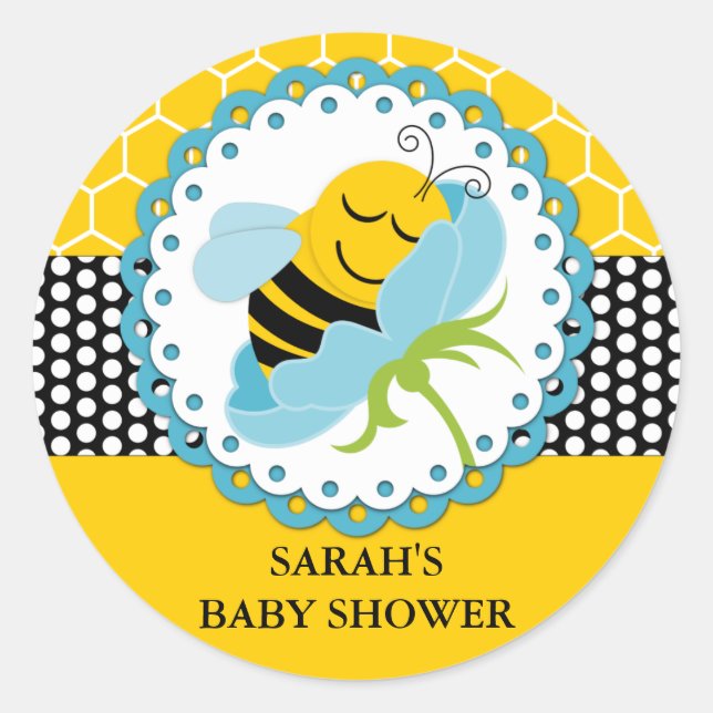 Boy Bee Baby Shower Personalised Stickers (Front)